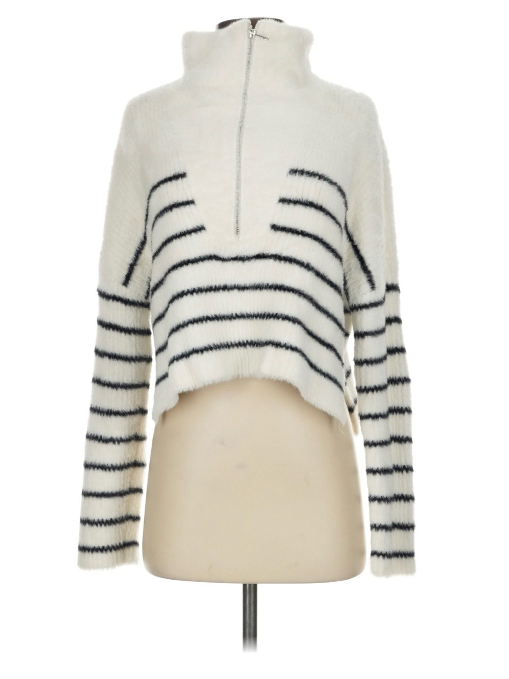 Abercrombie & Fitch Ivory Stripe Half-Zip Pullover
